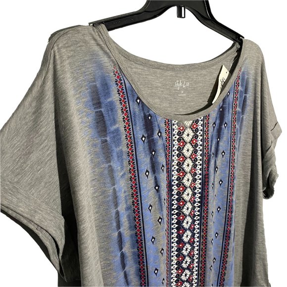 NWT Style & Co. Plus Cuff Sleeve Tribal T-Shirt - Picture 2 of 4
